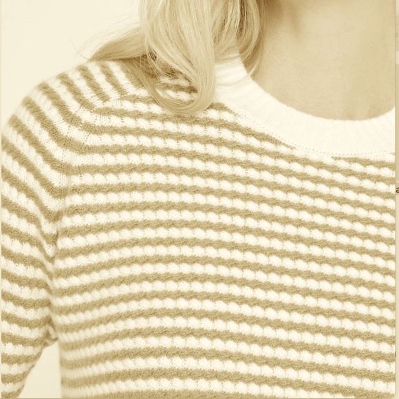 Cashmere Stitch Striped Crew Sweater -Brand New -NEVER WORN -Ivory/Fennel Stripe - Picture 3 of 9